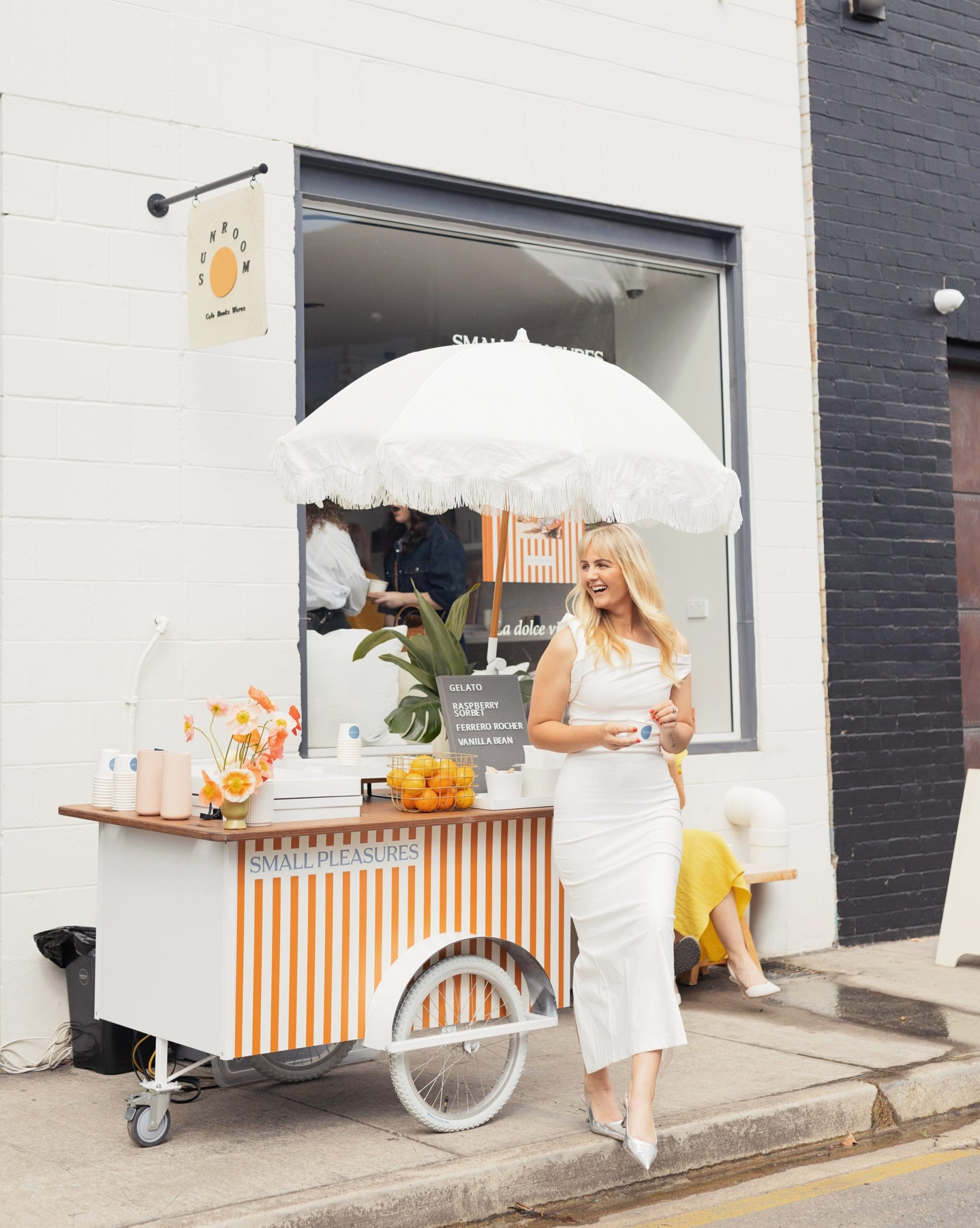 ice cream cart and partygoer